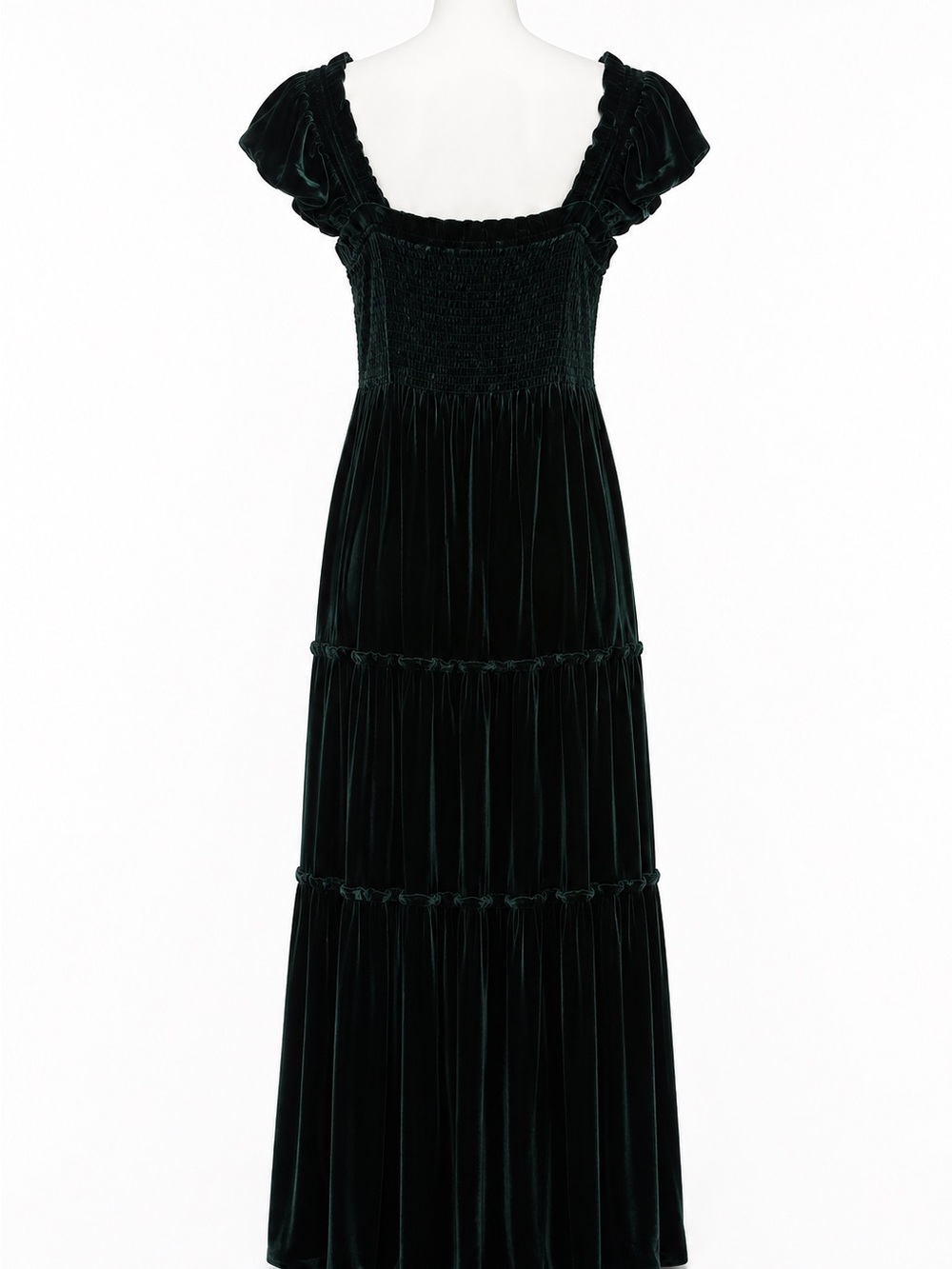 Hill House Velvet Ruffled Strap Midi Dress - Dark Green. Ellie Nap Dress (XS) - Picture 3 of 3